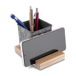 Suporte para Celular em Bambu com Porta Objetos Personalizado 